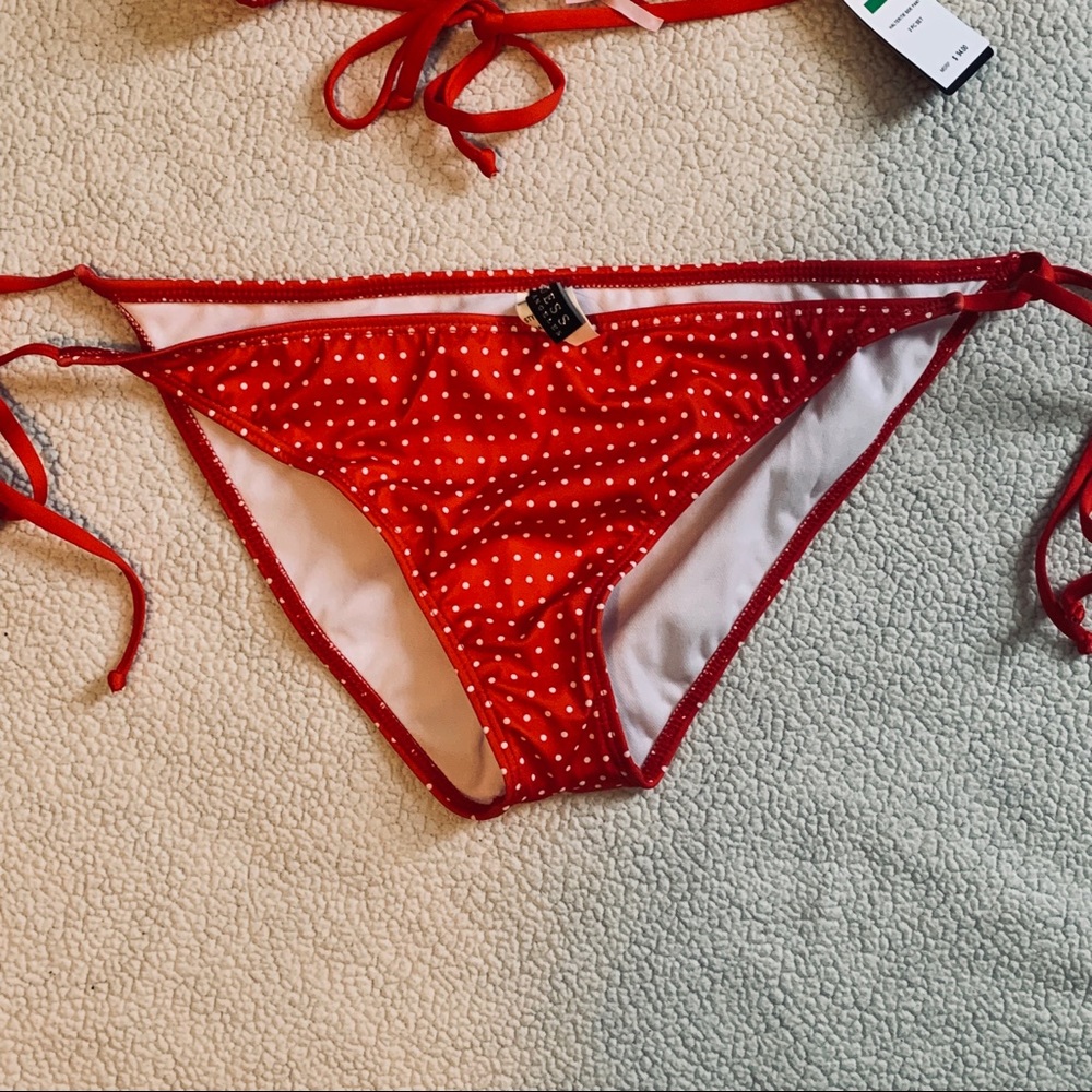 Guess Red and White Polka Dot Fringe String Bikini - Picture 3 of 5